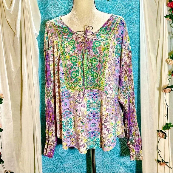 Anthropologie Colorful Floral Embroidered Tunic Boho Top - Picture 3 of 9